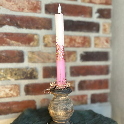 LED Dip Dye kaars Roze/Wit/glitterRoze