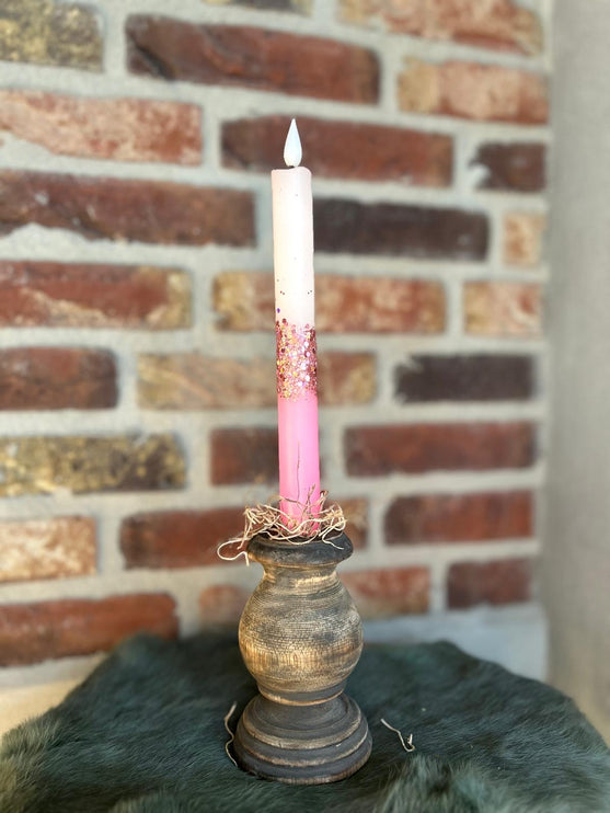 LED Dip Dye kaars Roze/Wit/glitterRoze