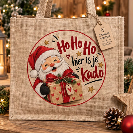 Cadeau Tas Jute met Hengsel - HoHoHo hier is je kado