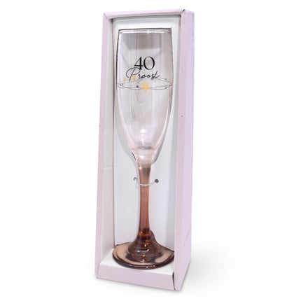 Champagneglas met de tekst 40 Proost