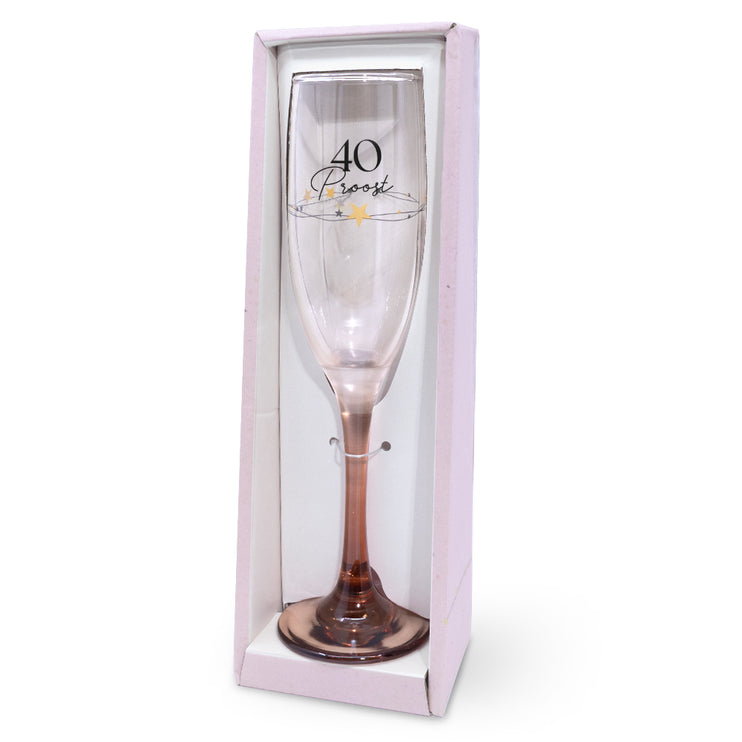 Champagneglas met de tekst 40 Proost