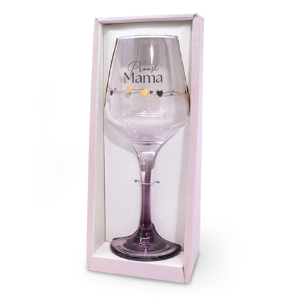 Wijnglas met de tekst proost mama