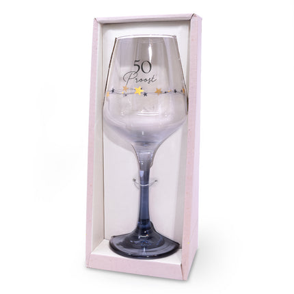 Wijnglas met de tekst 50 Proost