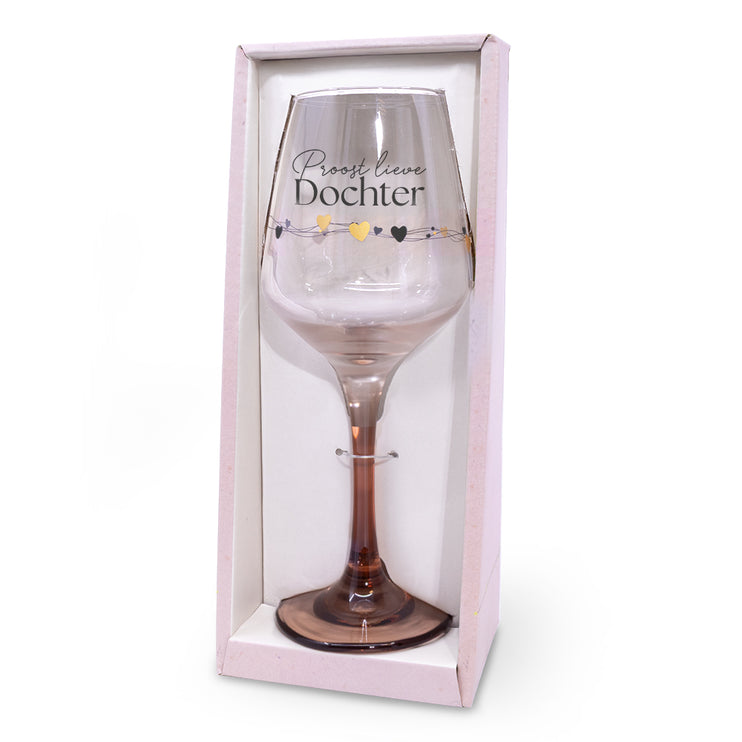Wijnglas met de tekst Proost lieve Dochter