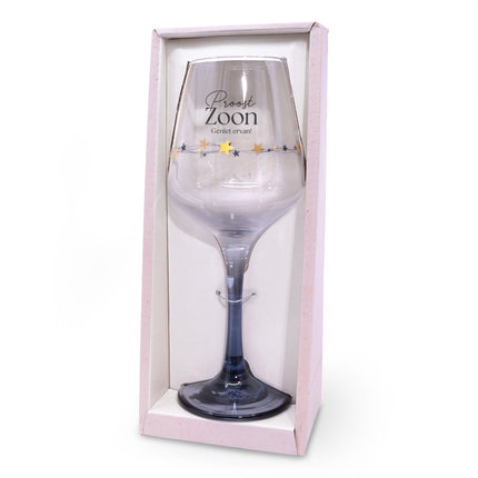 Wijnglas met de tekst Proost lieve Zoon