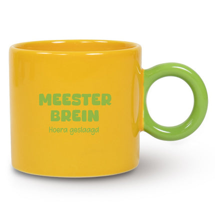 Mok GeelGroen Meester Brein Hoera Geslaagd