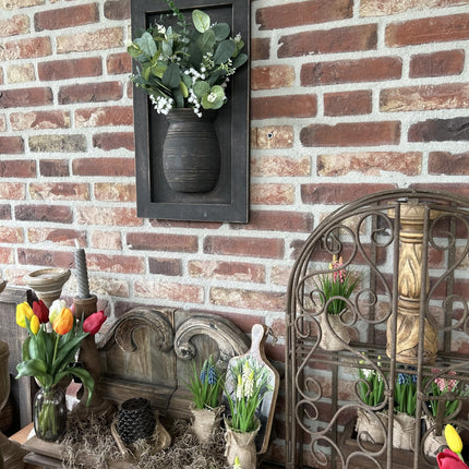 Houten wandpaneel met vaas  Teakhout of Vergrijsd