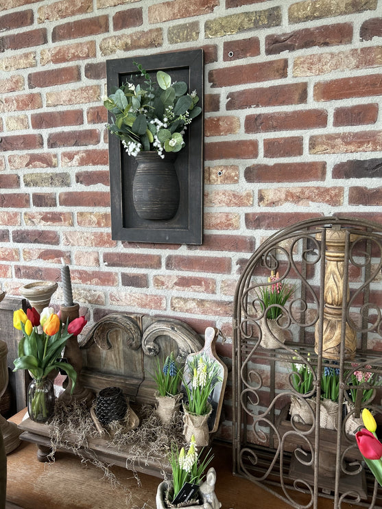 Houten wandpaneel met vaas  Teakhout of Vergrijsd