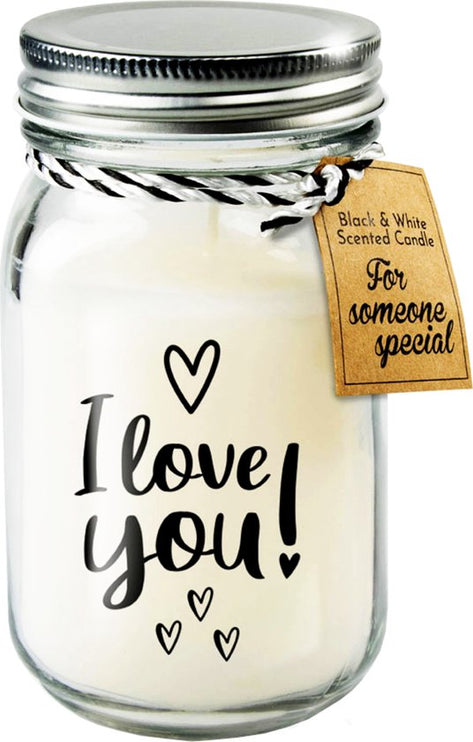 Black & white scented candle - I love you