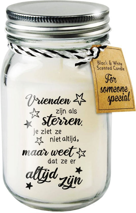 Black & white scented candle - Vrienden zijn als sterren