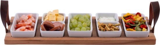 Bowls and Dishes Borreltray 49cm 5-vaks met schaaltjes wit