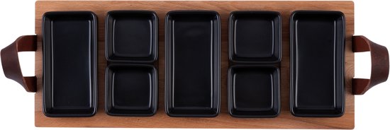 Bowls and Dishes Borreltray 49cm 5-vaks met schaaltjes zwart