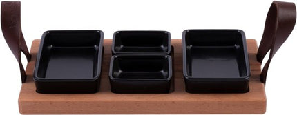 Bowls and Dishes Borreltray 30cm 3-vaks met schaaltjes zwart