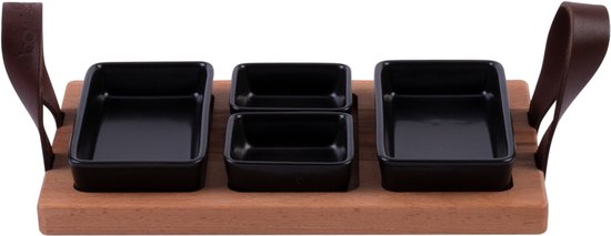 Bowls and Dishes Borreltray 30cm 3-vaks met schaaltjes zwart