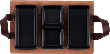 Bowls and Dishes Borreltray 30cm 3-vaks met schaaltjes zwart
