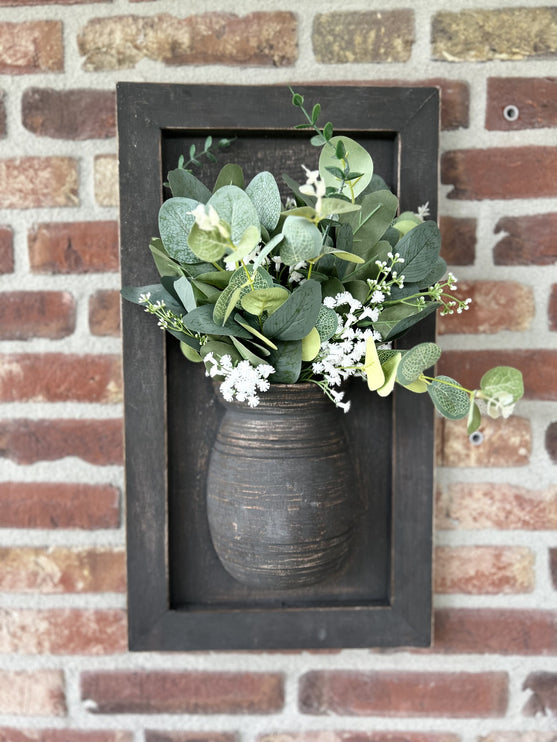 Houten wandpaneel met vaas  Teakhout of Vergrijsd