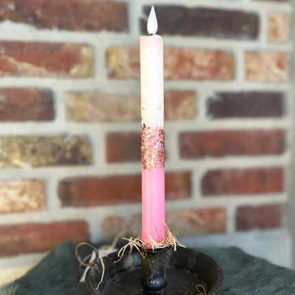 LED Dip Dye kaars Roze/Wit/glitterRoze
