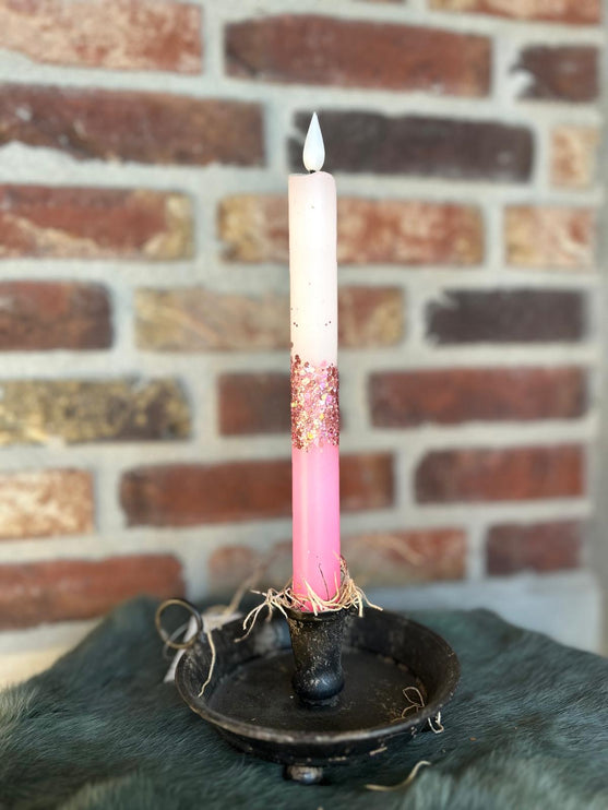 LED Dip Dye kaars Roze/Wit/glitterRoze