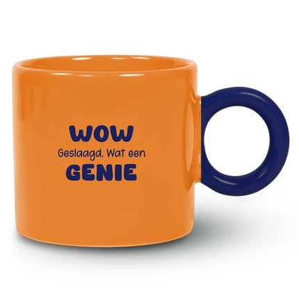 Mok OranjeBlauw Wow Geslaagd. Wat een genie