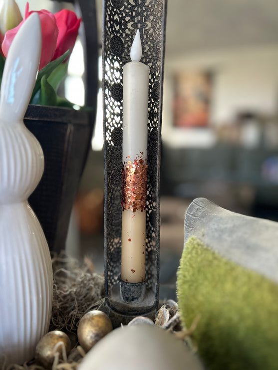 LED Dip Dye kaars bruin glitter