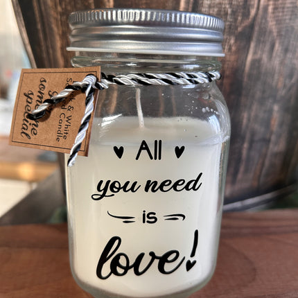 Black & white scented candle - All you need is love