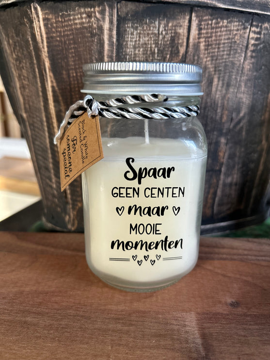 Black & white scented candle - spaar geen centen