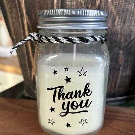 Black & white scented candle - thank you