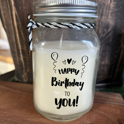 Black & white scented candle - happy birthday