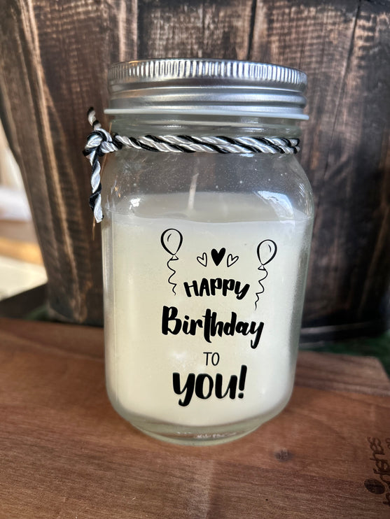 Black & white scented candle - happy birthday