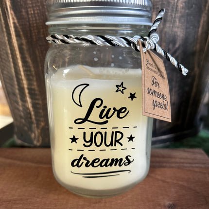 Black & white scented candle - live your dreams