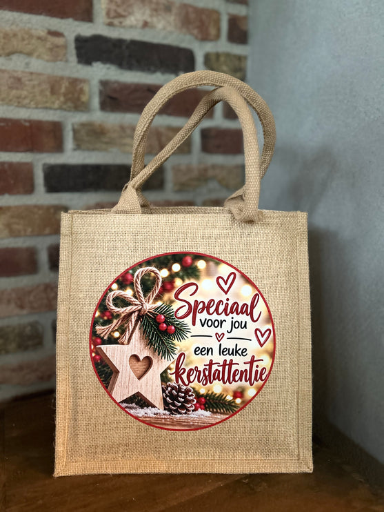 Cadeau Tas Jute met Hengsel - Speciaal voor jou een leuke kerstattentie