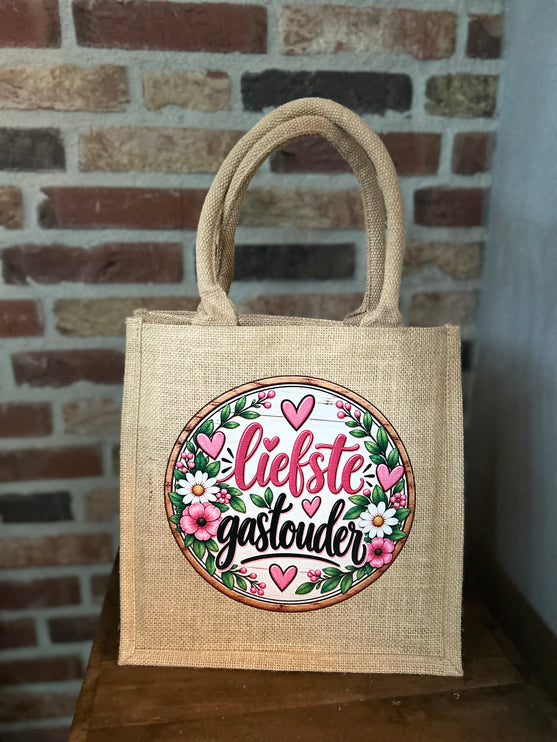 Jute tas met hengsel-Liefste Gastouder