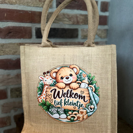 Jute tas met hengsels-Welkom lief kleintje