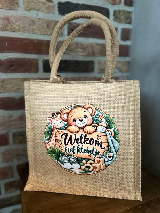 Jute tas met hengsels-Welkom lief kleintje