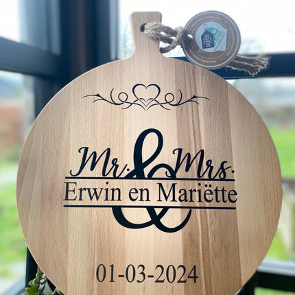 Serveerplank Rond Mr en Mrs huwelijk