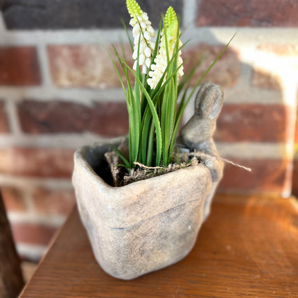 Bloempot vierkant vaas met Druifhyacint in jute - Muscari - Wit