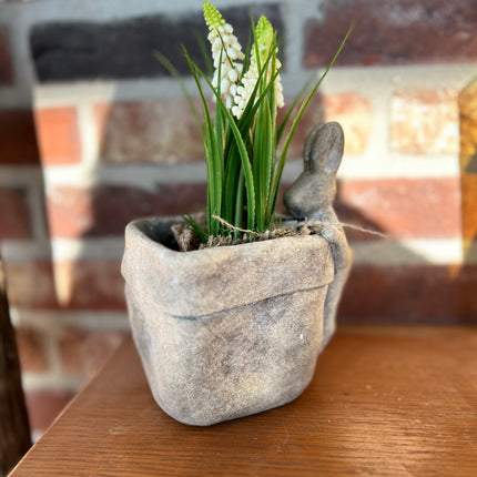 Bloempot vierkant vaas met Druifhyacint in jute - Muscari - Wit