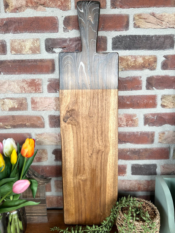 Serveerplank brocante 59 cm met 3 witte schaaltjes