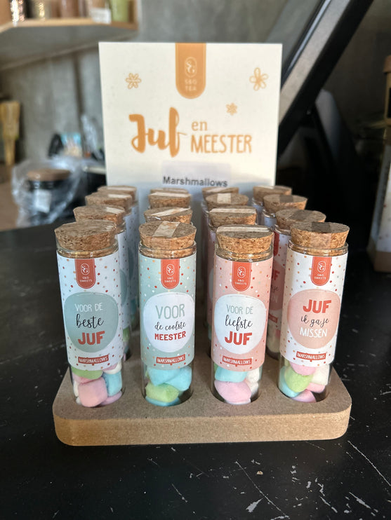 Glazen Buisje met Marshmellows-voor de beste juf