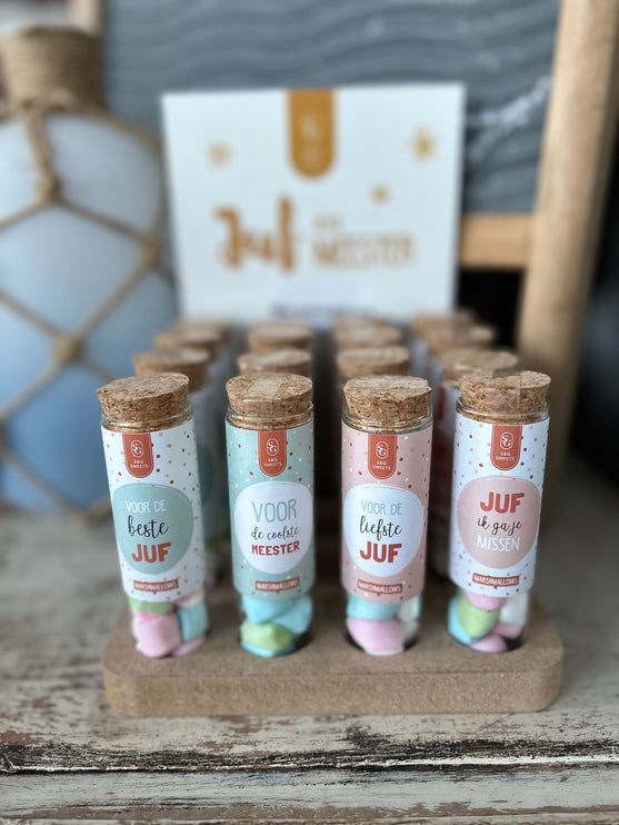 Glazen Buisje met Marshmellows-Voor de coolste meester