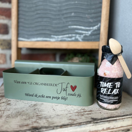Metalen organizer + flesje voetbadzout (TIME TO RELAX)