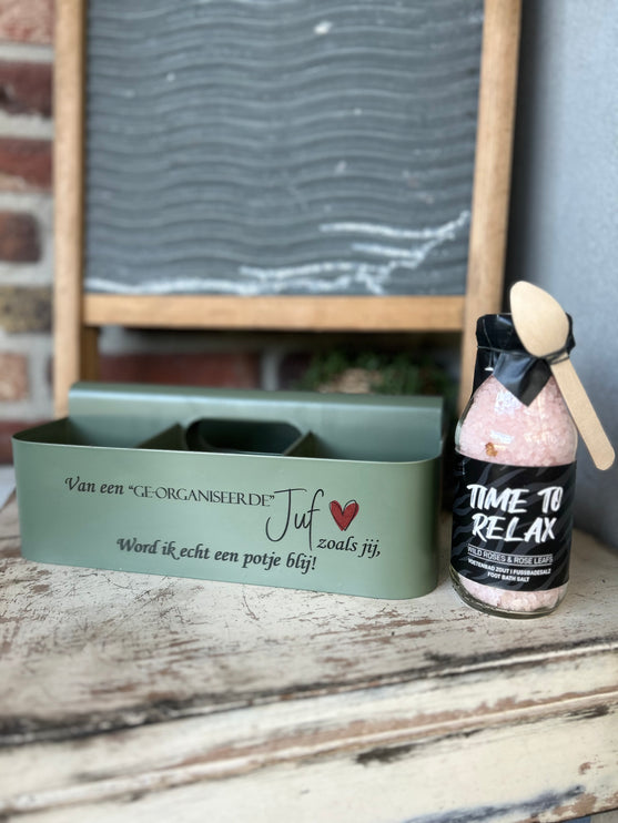 Metalen organizer + flesje voetbadzout (TIME TO RELAX)