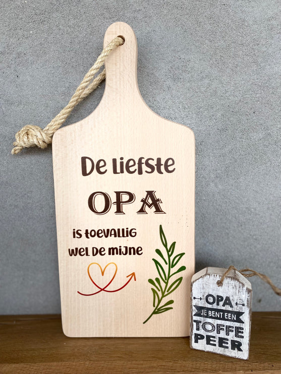 Serveerplankje 35 cm De liefste opa + houten hanger Opa