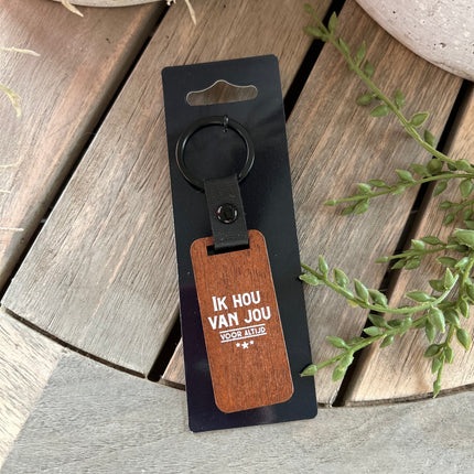 Sleutelhanger Ik hou van jou - Walnoothout