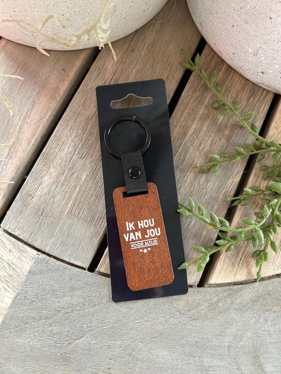 Sleutelhanger Ik hou van jou - Walnoothout