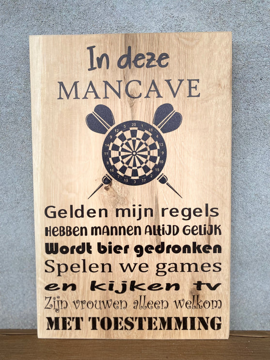 Tekstbord in deze mancave