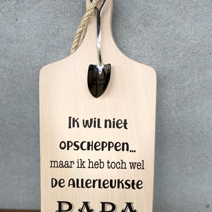 Serveerplankje met Lepeltje - Opscheppen papa - 35 cm - Hout - Metaal