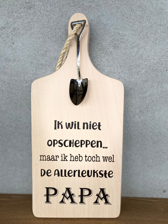 Serveerplankje met Lepeltje - Opscheppen papa - 35 cm - Hout - Metaal