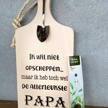 Serveerplankje met Lepeltje - Opscheppen papa - 35 cm - Hout - Metaal