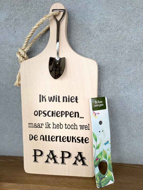 Serveerplankje met Lepeltje - Opscheppen papa - 35 cm - Hout - Metaal